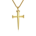 Polished gold stainless steel nail cross pendant necklace with wheat chain for men - Necklace Set / Gold