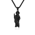 Vintage Saint Jude pendant necklace in polished black finish with wheat chain - Black (Includes Chain)