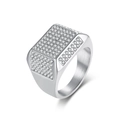 Anillo de sello cuadrado plateado para hombre con pavé de circonitas en estilo hip hop - Talla 7 / Color Acero