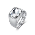 Bague large en acier poli ornée d'une grande pierre précieuse transparente de coupe carrée - Taille 8 / Argent (Strass Blanc)