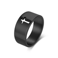 Anello nero classico con croce traforata in acciaio inossidabile opaco spazzolato - Taglia 7 / Nero