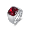 Bague en acier titane poli ornée d'une grande pierre précieuse rouge foncé à coupe carrée - Taille 8 / Argent (Strass Rouge)