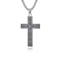 Vintage Gothic Punk Titanstahl Kreuzkette mit Stammesschnitzerei auf weißem Grund - Stahlfarbe (Mit Kette)