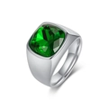 Bague en acier titane poli avec incrustation d'une pierre précieuse vert émeraude - Taille 8 / Argent (Strass Vert)