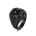 Anillo vintage para hombre en acero inoxidable negro con gran gema redonda y relieve - Número 7 / Negro