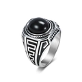 Anillo vintage de acero plateado para hombre con gema negra grande y diseño griego - Número 7 / Color Acero