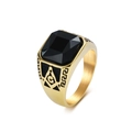 Anillo masónico dorado para hombre con piedra negra cuadrada y grabado lateral - Talla 7 / Dorado