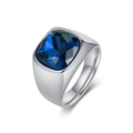 Chevalière en acier poli argenté avec une grande pierre précieuse carrée bleu foncé - Taille 8 / Argent (Strass Bleu)