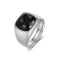 Chevalière en acier titane poli avec une grande pierre noire carrée à facettes pour homme - Argent (Strass Noir)
