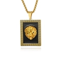 Collana hip hop con testa di leone in oro con smalto nero e motivo greco - Pendente Oro E Catena
