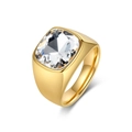Bague unisexe en acier inoxydable doré ornée d'une grande pierre précieuse carrée - Or (Strass Blanc)