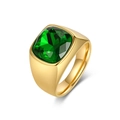 Bague tendance en acier inoxydable doré avec une grande pierre vert émeraude carrée - Or Zircone Vert