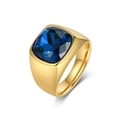 Chevalière en or poli avec pierre précieuse carrée bleu profond pour hommes et femmes - Or (Strass Bleu)