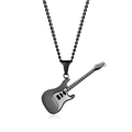 Polished gunmetal and silver electric guitar pendant necklace with black chain - Black (With Curb Chain)