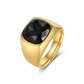 Chevalière pour homme en acier titane doré avec une grande pierre noire carrée facettée - Or (Strass Noir)