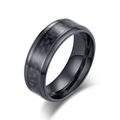 Bague pour hommes en titane noir avec insert en fibre de carbone et fini poli - Taille 7 / Noir