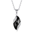 Leaf-shaped necklace pendant with faceted black agate stone in a silver stainless steel frame - Black Stone Necklace Set