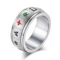 Anello a fascia in acciaio inossidabile argento con incisioni di caratteri Mahjong - Taglia 6 / Stile Acciaio Thirteen Orphans