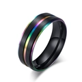 Polished matte black stainless steel ring with vibrant rainbow groove finish - 11# / Black with Rainbow