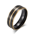 Matte black stainless steel ring for men with gold center trim and polished inner band - 7# / Black and Gold
