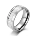 Polished silver men's ring with white meteorite pattern inlay for stylish comfort - US 9 / Silver