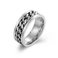 Silver titanium steel ring featuring a classic punk hip hop chain link center design - Size 7 / Steel
