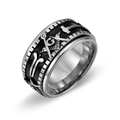 Rotatable stainless steel Freemason ring featuring black enamel and G compass emblems - Size 7 / Steel