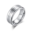 Three-in-one silver stainless steel ring for men with brushed and polished finish textures - Size 7 / Steel Color