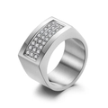 Anillo ancho para hombre en plata con tres filas de circonitas y acabado pulido - Talla 8 / Color Acero