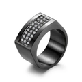 Anillo de hombre de acero de titanio negro mate con tres filas de brillantes circonitas - Talla 8 / Negro