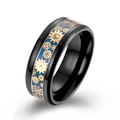 Bague en acier titane noir avec incrustation en fibre de carbone bleue et engrenages dorés - Taille 7 / Noir Bleu Fibre de Carbone