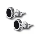 Mens vintage Greek key stud earrings with black center and silver steel finish - Greek Key Style / Silver Black