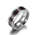 Anillo inteligente de titanio con esmalte negro y símbolos de mantra rojos para hombres - Talla 9 / Color acero