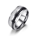 Polished silver stainless steel ring with carbon fiber and meteorite texture inlays for men - Steel (Silver Piece + Black Carbon Fiber)