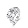 Ethnic style brushed stainless steel ring featuring a cutout Double Happiness design in silver - 6# / Silver