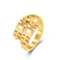Ethnic style double happiness 18K gold plated stainless steel ring with brushed finish - 6# / Gold
