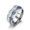 Polished men's stainless steel ring with blue carbon fiber and meteorite texture - Size 7 / Steel (Silver Piece + Blue Carbon Fiber)