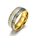 Men's gold stainless steel ring featuring blue carbon fiber and silver meteorite texture inlay - Size 7 / Gold (Silver Piece + Blue Carbon Fiber)