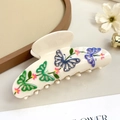 Pinza para el pelo blanco crema con motivos de mariposas de colores y strass finos - Mariposa