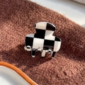 Chic black and white checkerboard acetate hair claw clip with glossy finish and spring - Checkered Black White