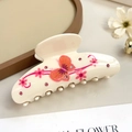 Elegante pinza para el cabello crema con motivos florales rosas y pedrería brillante - Mariposa naranja