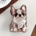 Cute French Bulldog hair claw clip in pearlescent brown and white acetate finish - Pug