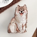 Cute husky dog hair claw clip with brown ice texture finish for ponytail styling - Samoyed