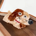 Süße Hunde-Haarklammer aus marmoriertem Acetat in Dunkelbraun und Cremeweiß - Brauner Welpe