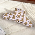 Floral bear claw clip in cream white finish with cute cartoon pattern for hair - Yellow Bear