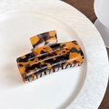French leopard print rectangle hair claw clip with acetate finish for elegant women - Rectangle / Brown Tortoise (Rectangular Style)