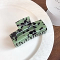Sage green leopard print acetate rectangular hair claw clip with a glossy finish - Green (Rectangular Style)