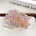 Pink translucent acetate cat hair claw clip with floral texture and gold glitter details - Floral Pink