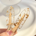 Pair of chic transparent resin hair clips with elegant gold foil flakes and metal base - Gold Leaf