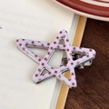 Star shaped purple hair clip with red polka dots on vintage wooden table surface - Pink Polka Dot Side Clip